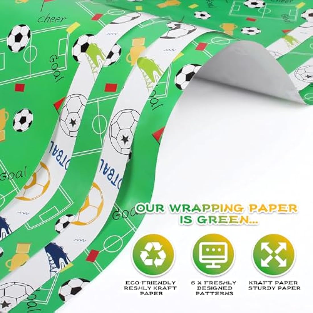 Football Birthday Wrapping Paper – 6 Sheets Soccer Gift Wrap Set
