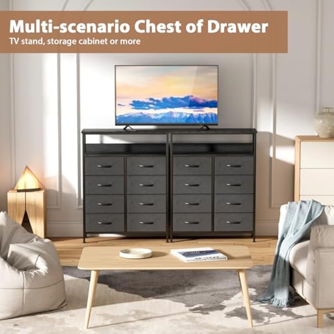 8-Drawer Fabric Dresser – Tall Bedroom Chest with Shelf