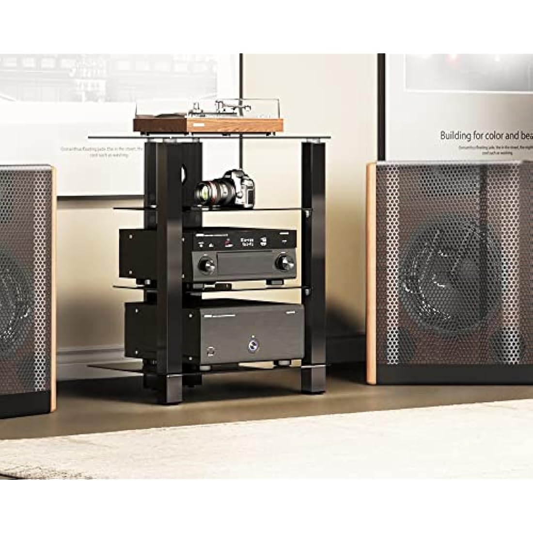 FITUEYES 4-Tier HiFi Stand | Tempered Glass Audio Video Media Rack