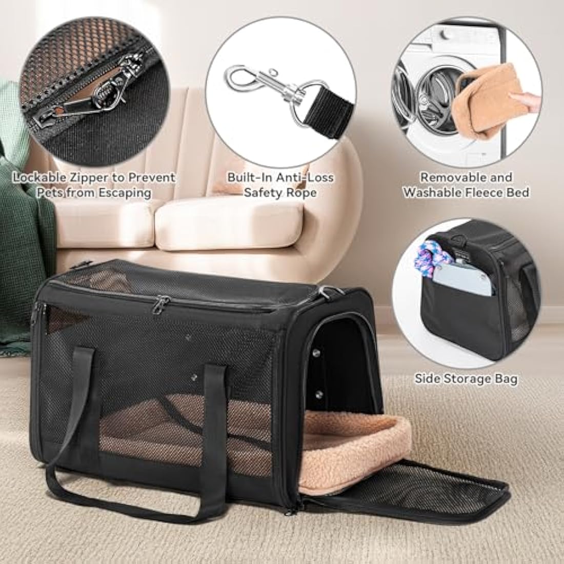 Petsfit Soft-Sided Cat Carrier – Car Safe Pet Travel Bag with Buckle
