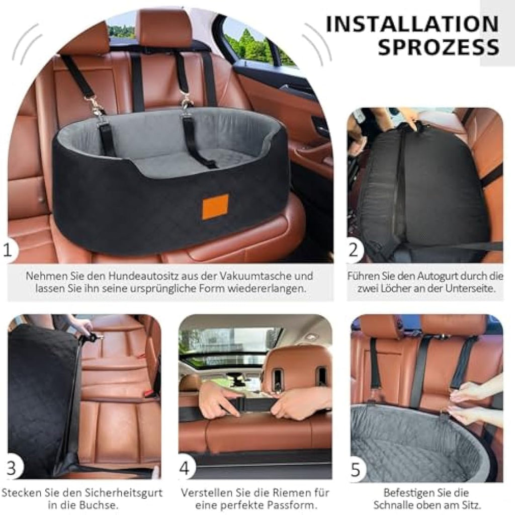 Jolof Store Dog Car Seat – Large Pet Booster Bed for SUV & Car (Black)