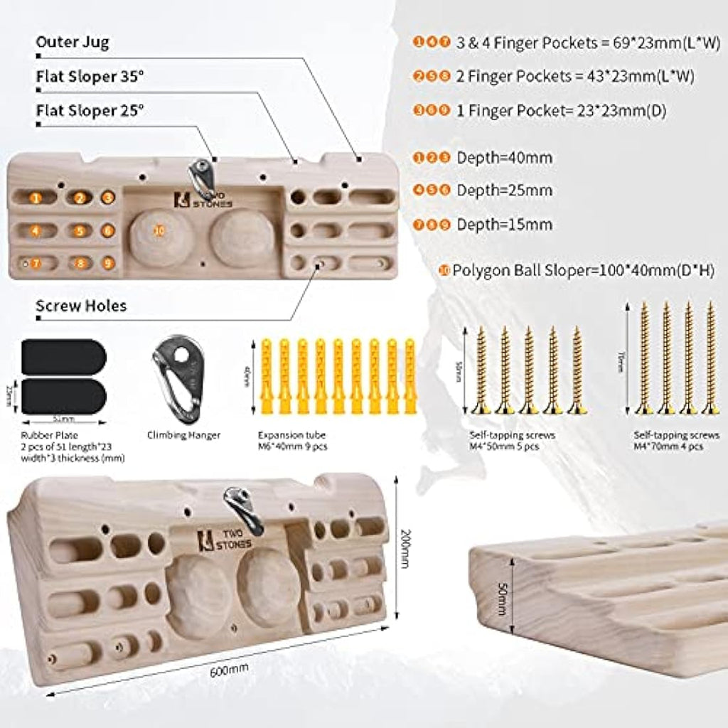 Wooden Rock Climbing Hangboard – Natural Wood Fingerboard