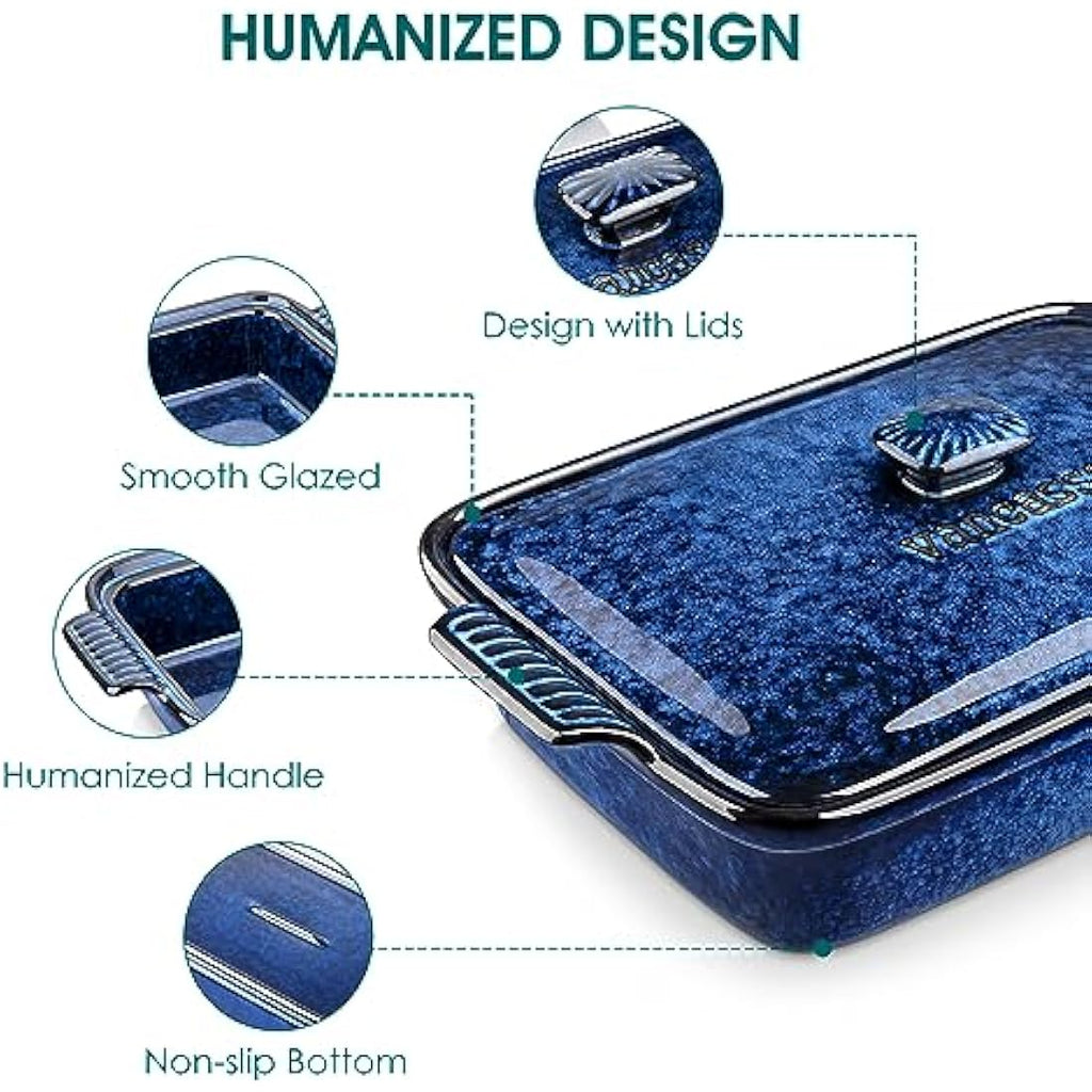 vancasso Starry 3.8 Qt Ceramic Casserole Dish with Lid | 9x13 Blue Stoneware