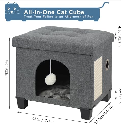 BRIAN & DANY Large Cat Cave | Foldable Cube Cat House with Scratch Board