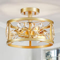 Jolof Store Crystal Leaf Chandelier – Gold 3-Light Semi-Flush Mount Light