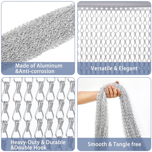 VerRich Aluminium Chain Door Fly Screen | 70x200cm Silver Insect Curtain