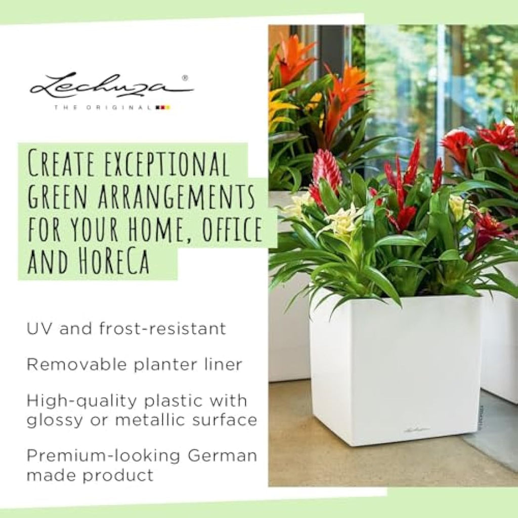 Lechuza Cube 40 Self-Watering Planter | High-Gloss White Plastic Pot