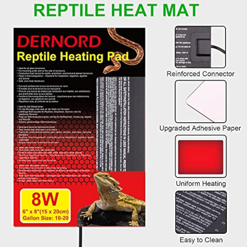 DERNORD Reptile Heat Mat with Digital Thermostat - 8W Under Tank Heater