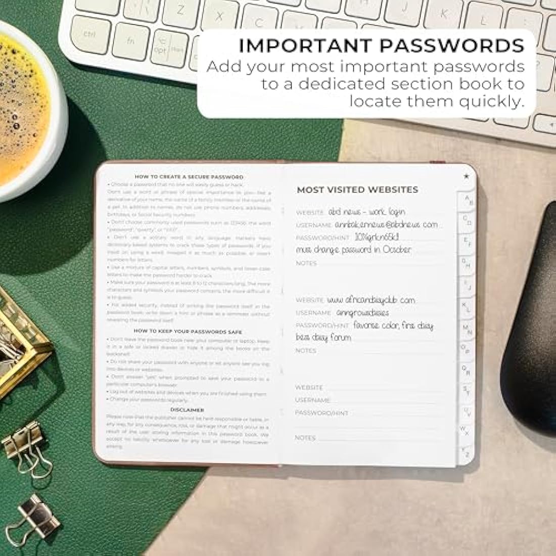 Clever Fox Password Book 2nd Edition - Pocket Login Organizer, Rose Gold