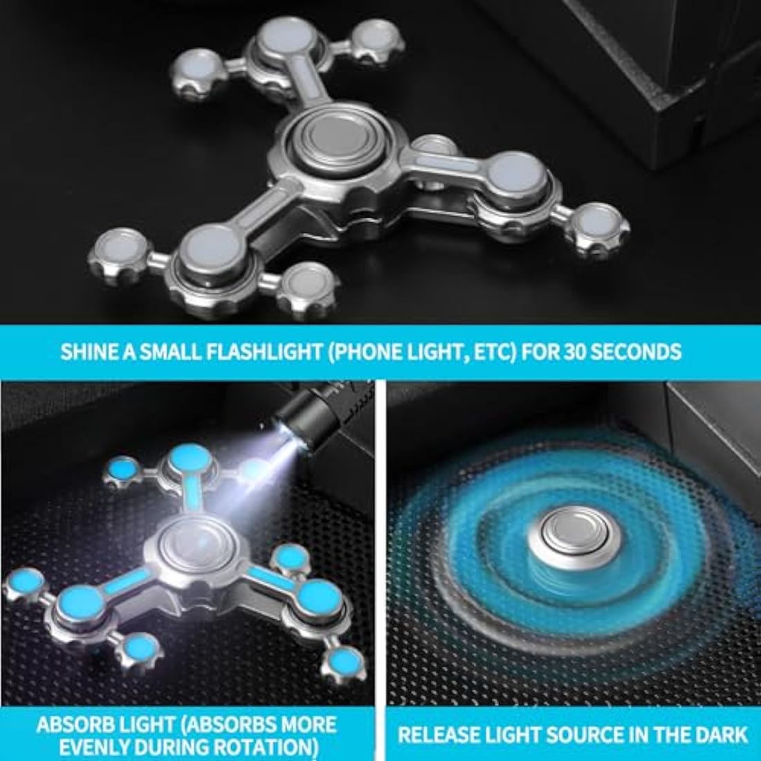 Jolof Store Metal Gear Fidget Spinner – Glow in the Dark Desk Toy