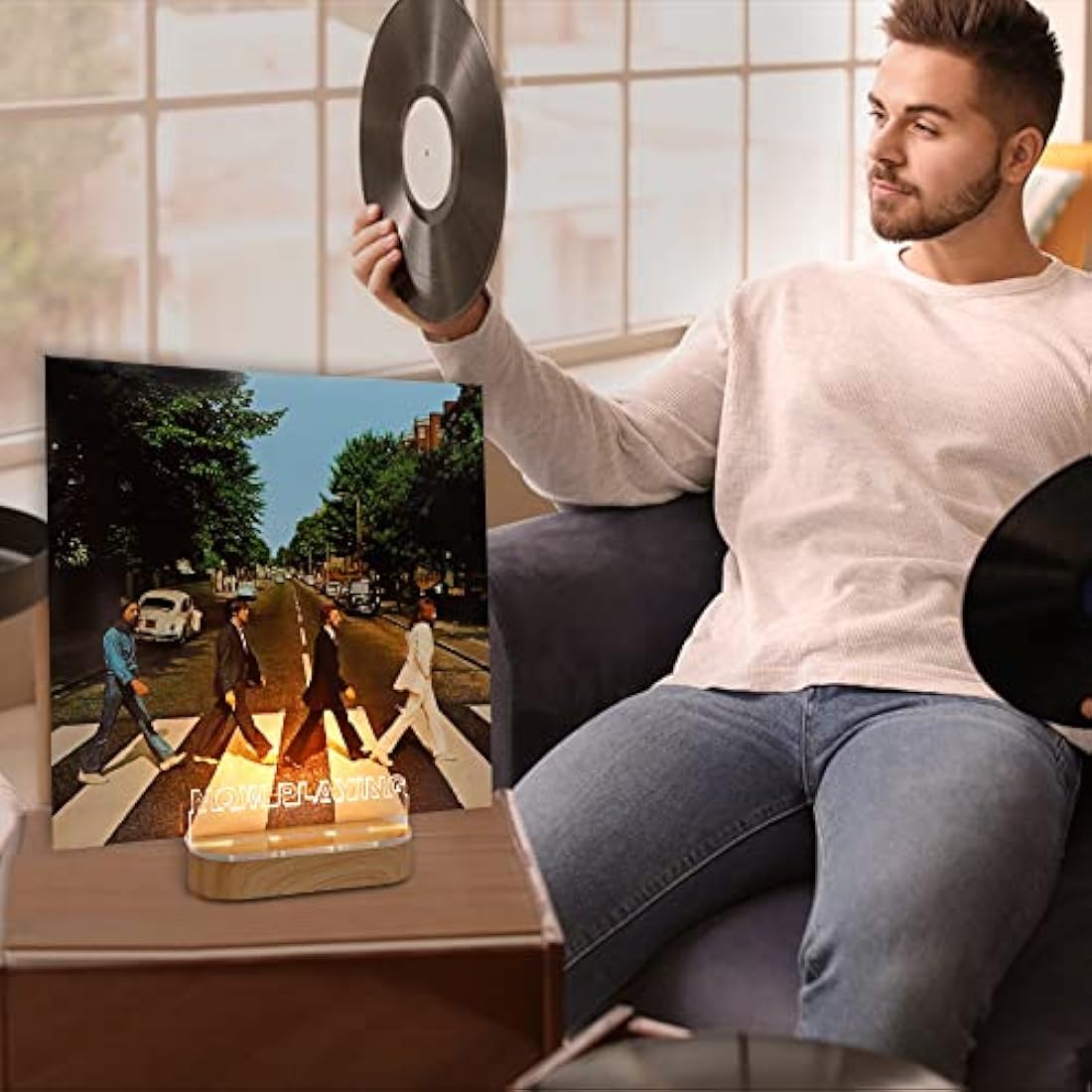 YuanDian LED Now Playing Vinyl Record Stand | Wooden Acrylic Album Holder