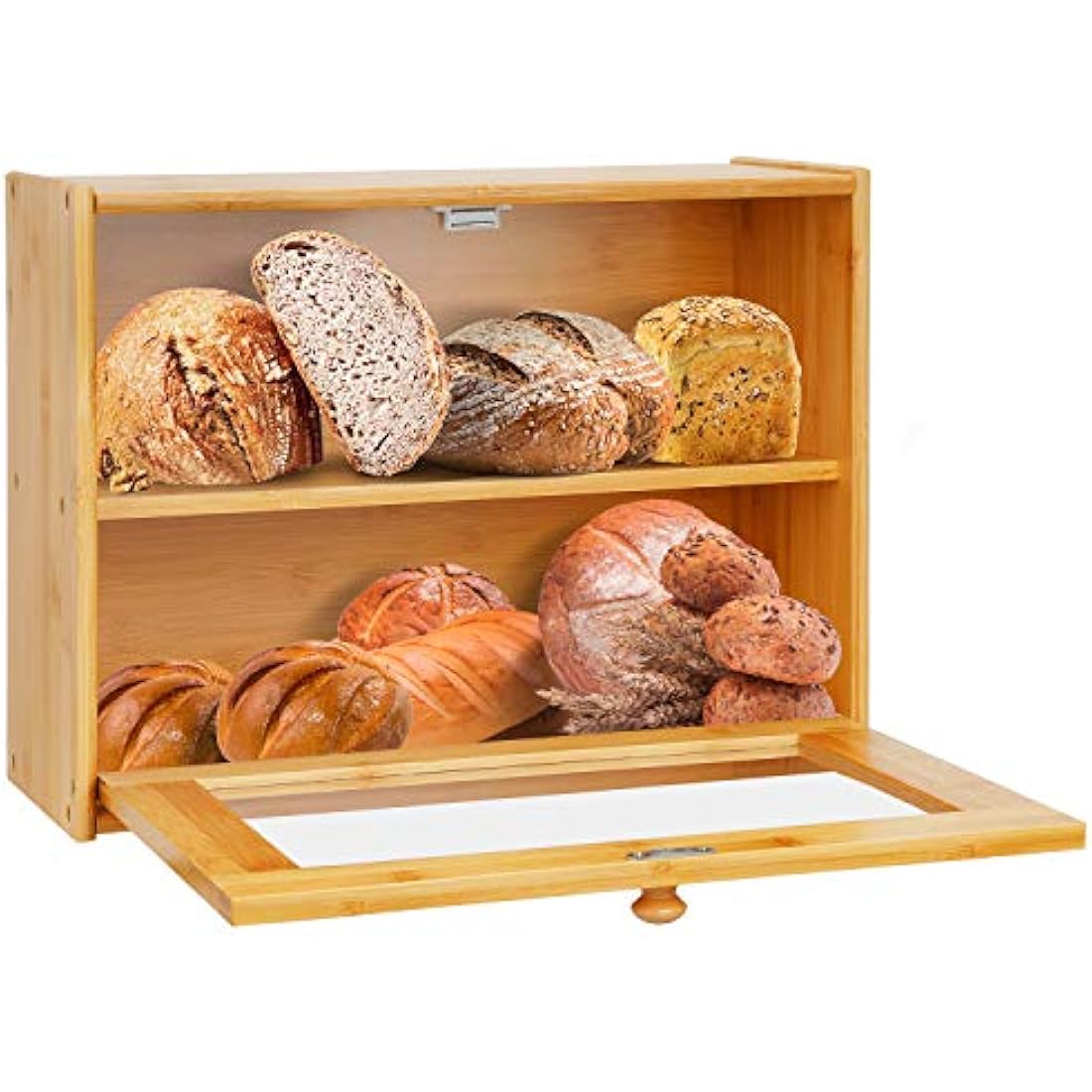Jolof Store Bamboo Bread Box – Double Layer Large Capacity Bread Bin