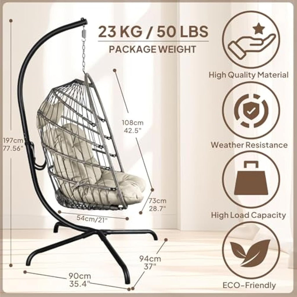 Chihee Foldable Wicker Egg Chair with Stand | Hanging Swing for Patio