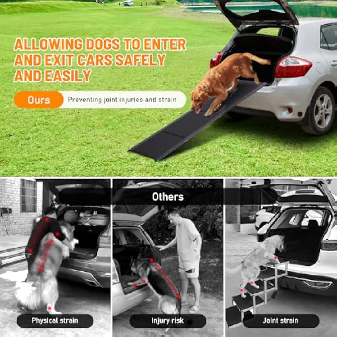 FASNATI Folding Dog Car Ramp | Non-Slip Aluminum Portable Pet Ramp for SUVs