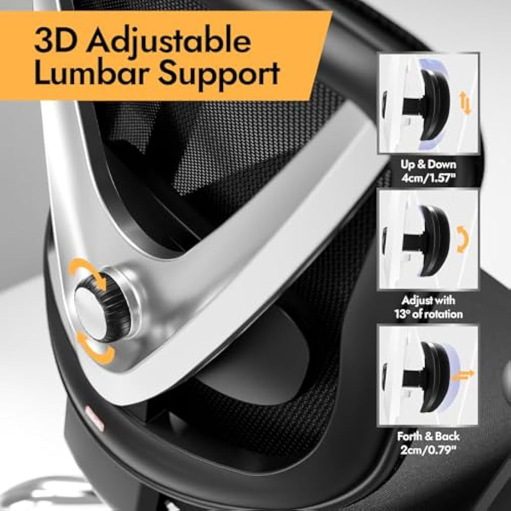HOLLUDLE Ergonomic Office Chair – 3D Lumbar Support Mesh Desk Chair