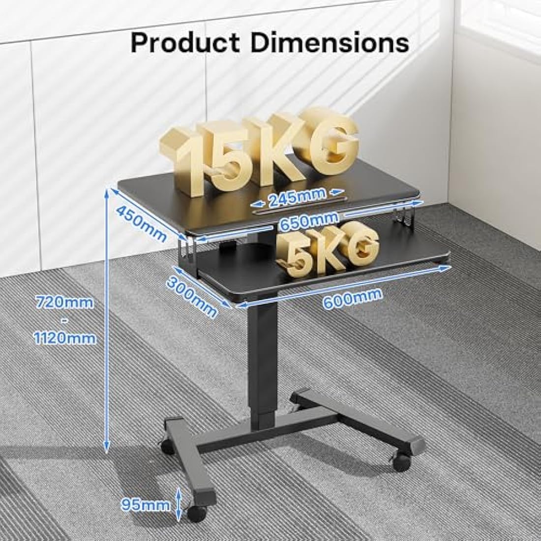 BONTEC Mobile Standing Desk – Height Adjustable Two-Tier Laptop Workstation