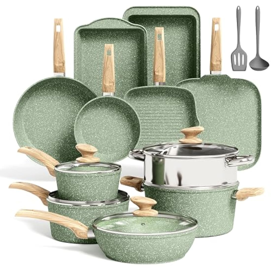 Kitchen Academy 17-Piece Nonstick Cookware Set | Induction Granite Pots & Pans