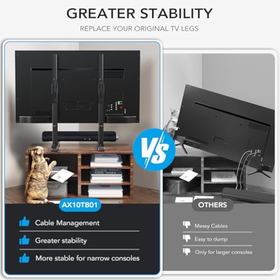 Universal TV Stand Base – Height Adjustable for 24-86 Inch TVs