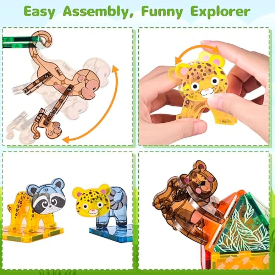 Jolof Store Magnetic Tiles Travel Set – 62pc STEM Animal Building Cubes