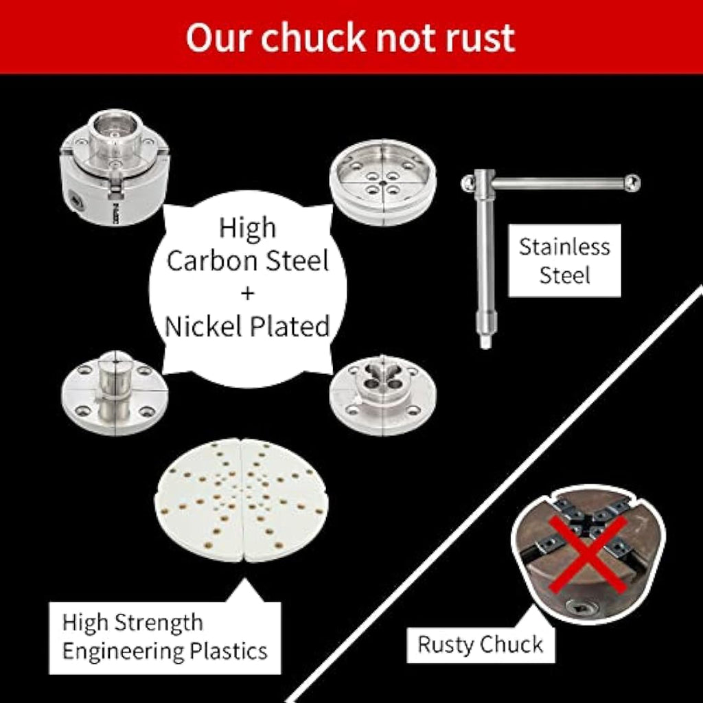 DEEFIINE 4 Inch Wood Lathe Chuck Set | 1" x 8 TPI Nickel Plated 5 Jaws