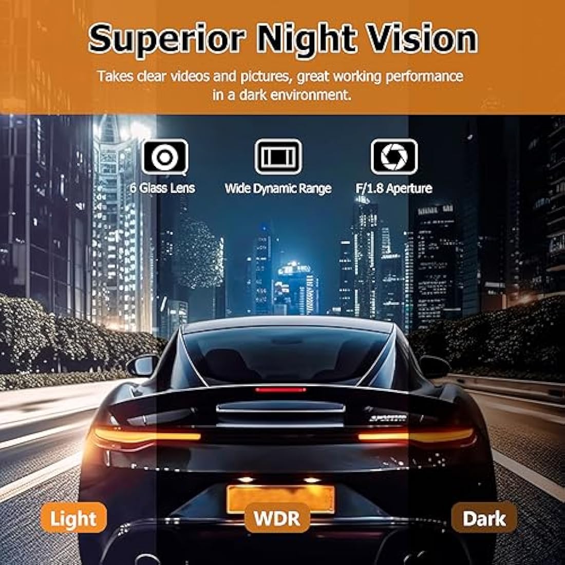 Diamond Lark 2K Dual Dash Cam – WiFi Car Camera with 32GB Card & Night Vision