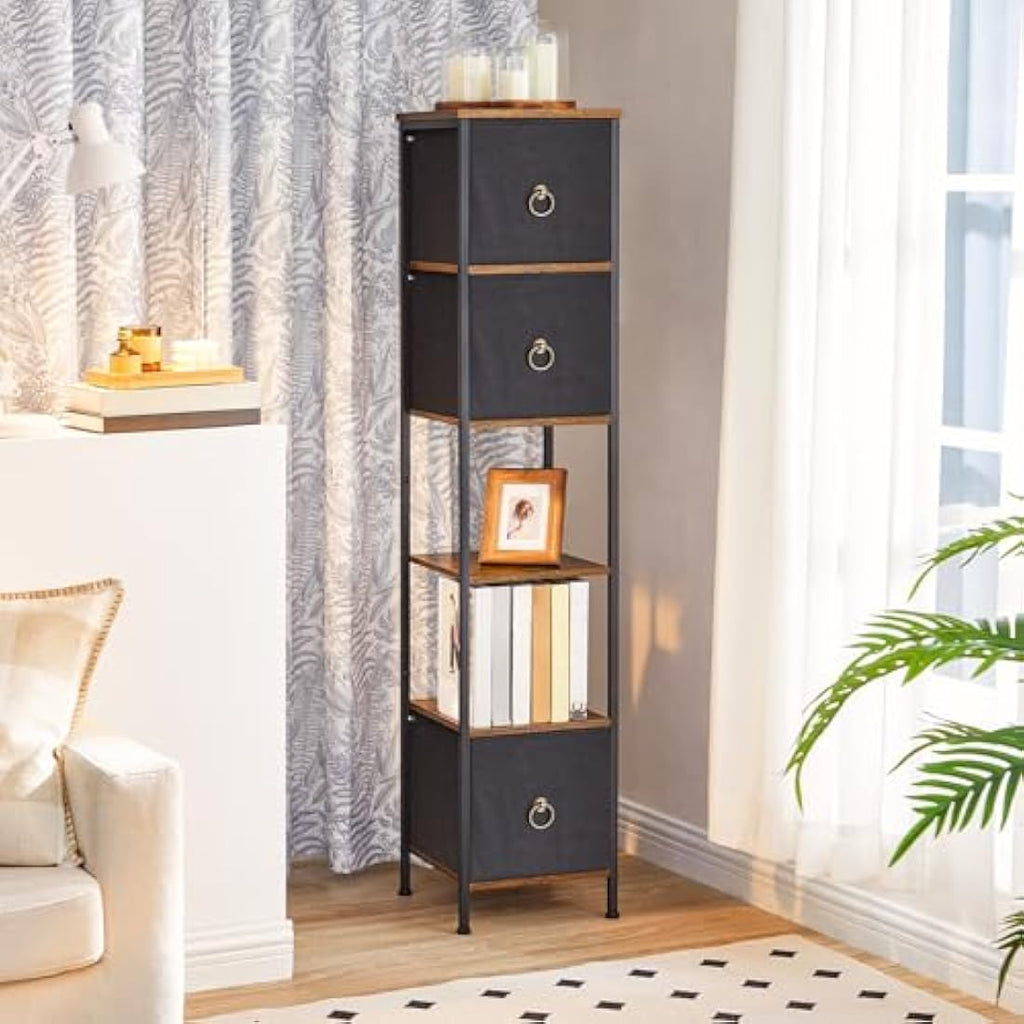 HOOBRO Tall Corner Bathroom Cabinet – Slim Storage Unit with 3 Drawers