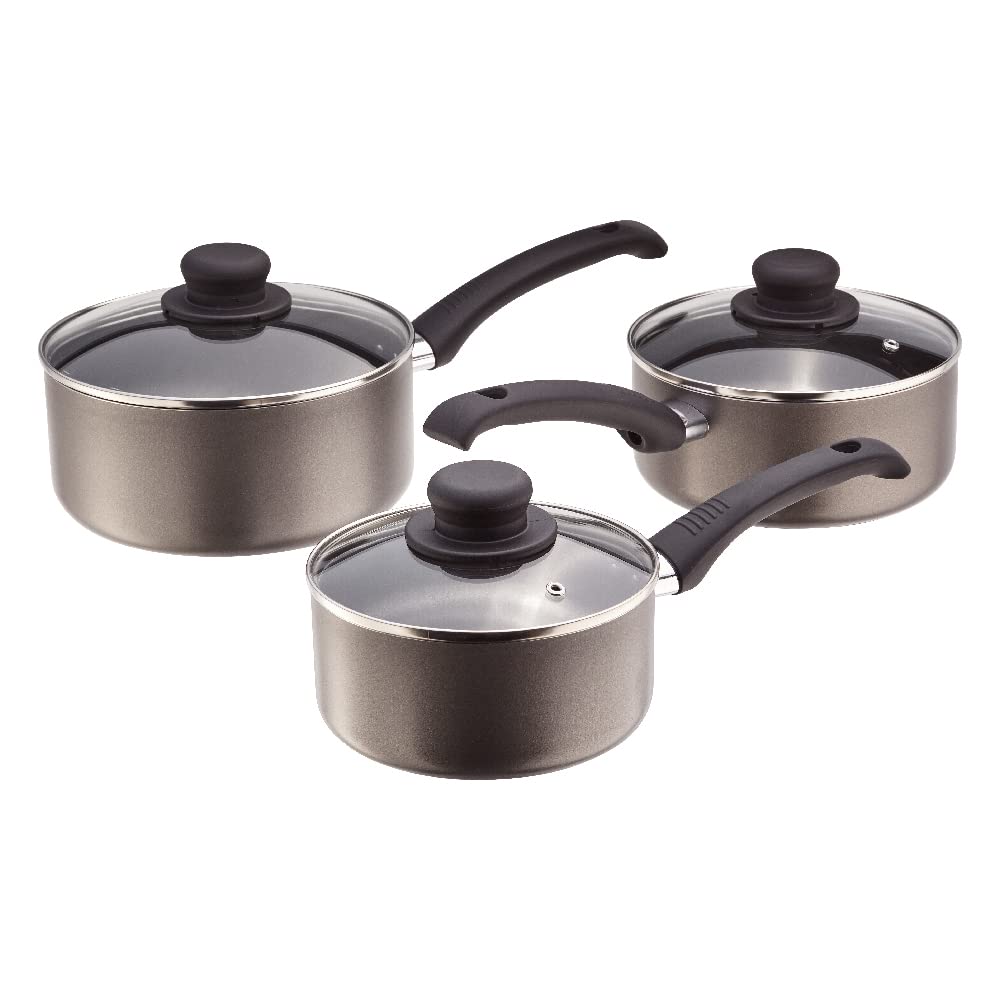 Judge Everyday Non-Stick Saucepan Set with Glass Lids, 3-Piece