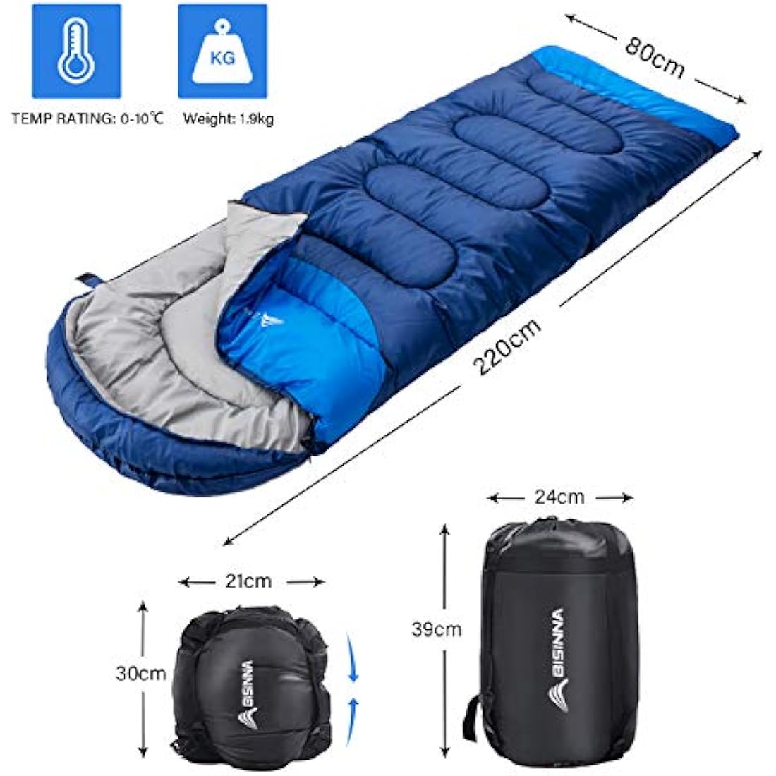 BISINNA 4-Season Sleeping Bag with Pillow | Waterproof Camping Gear