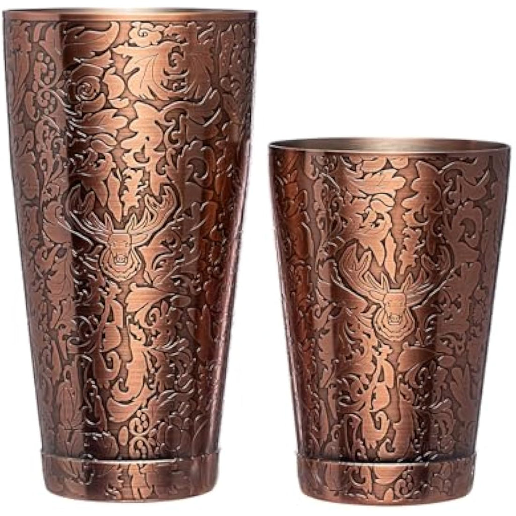SKY FISH 18-Piece Boston Cocktail Shaker Set | 3D Embossed Antique Copper