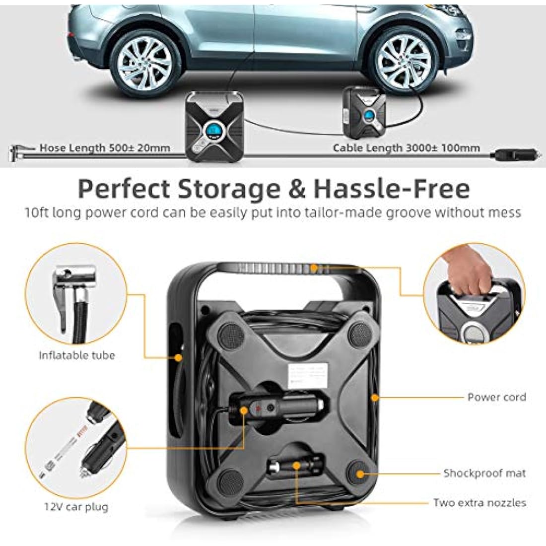 WindGallop Car Tyre Inflator | 12V Digital Air Compressor with LED Light