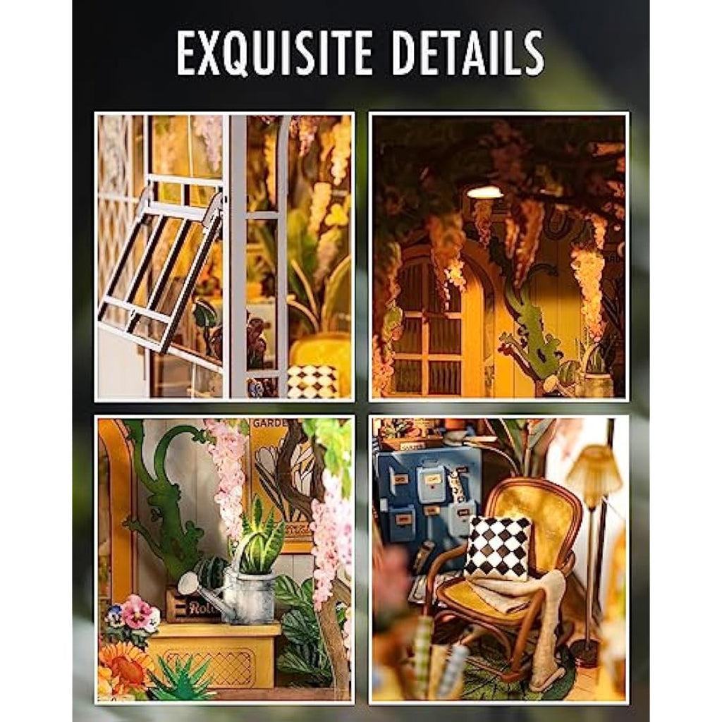 Rolife Gardenhouse Book Nook Kit – DIY 3D Miniature House with LED Lights
