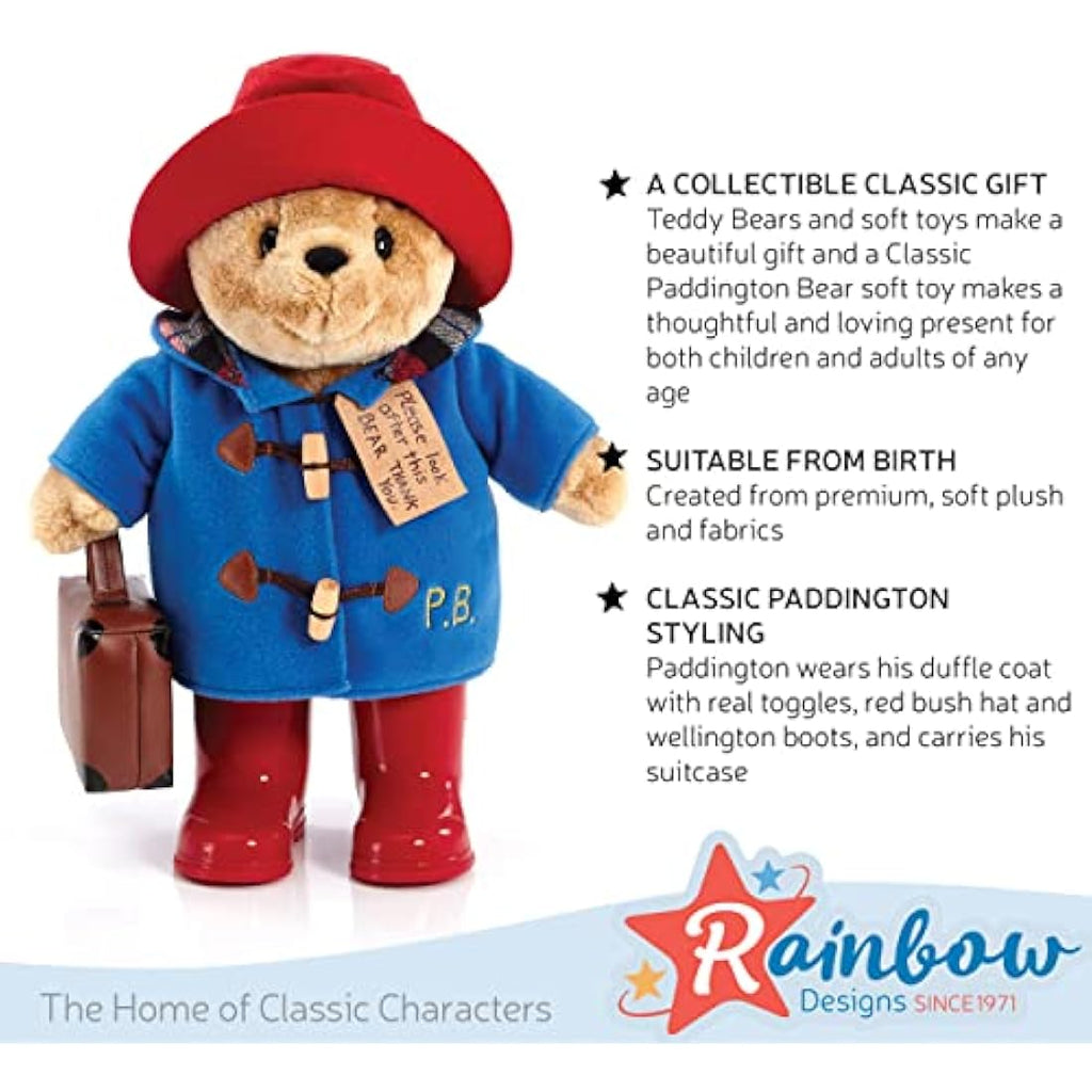 Paddington Bear Plush Toy with Boots and Suitcase – 33cm Classic Teddy