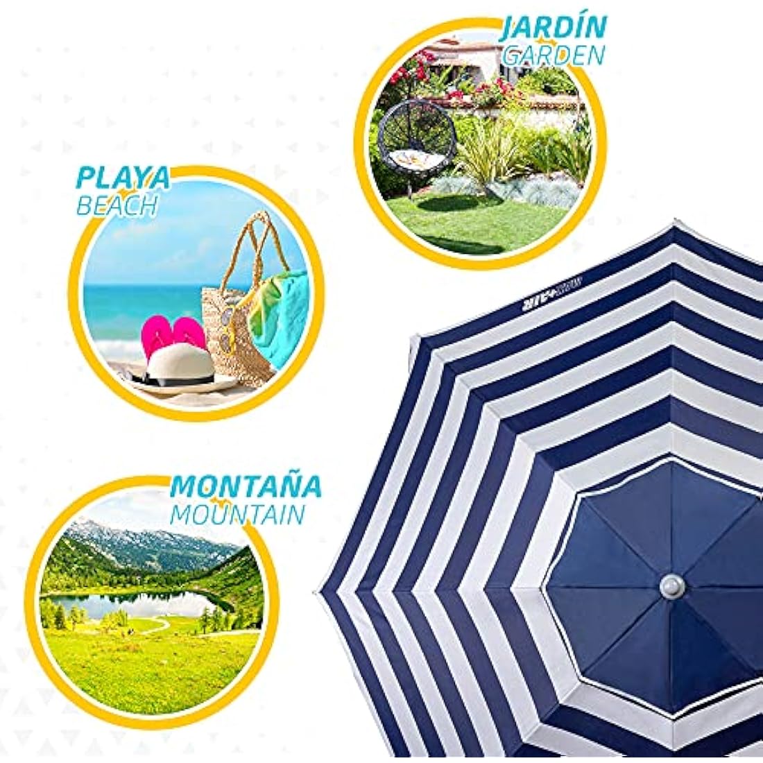 Aktive Beach Umbrella 220cm – Windproof UV50 Marine Stripe Shade