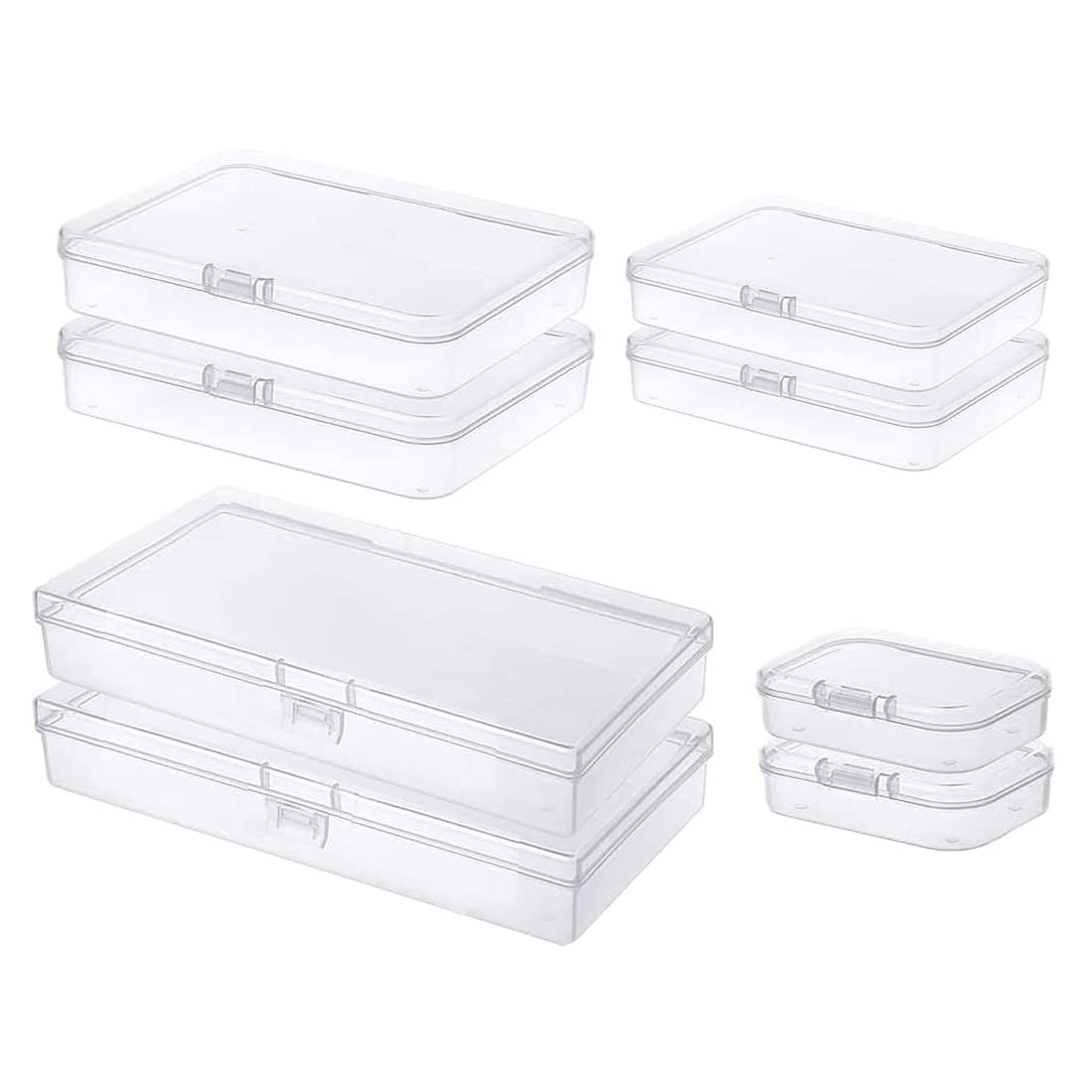 Gebildet 8 Pieces Mixed Sizes Rectangular Empty Mini Clear Plastic Organizer Storage Box Containers for Small Items and Other Craft Projects