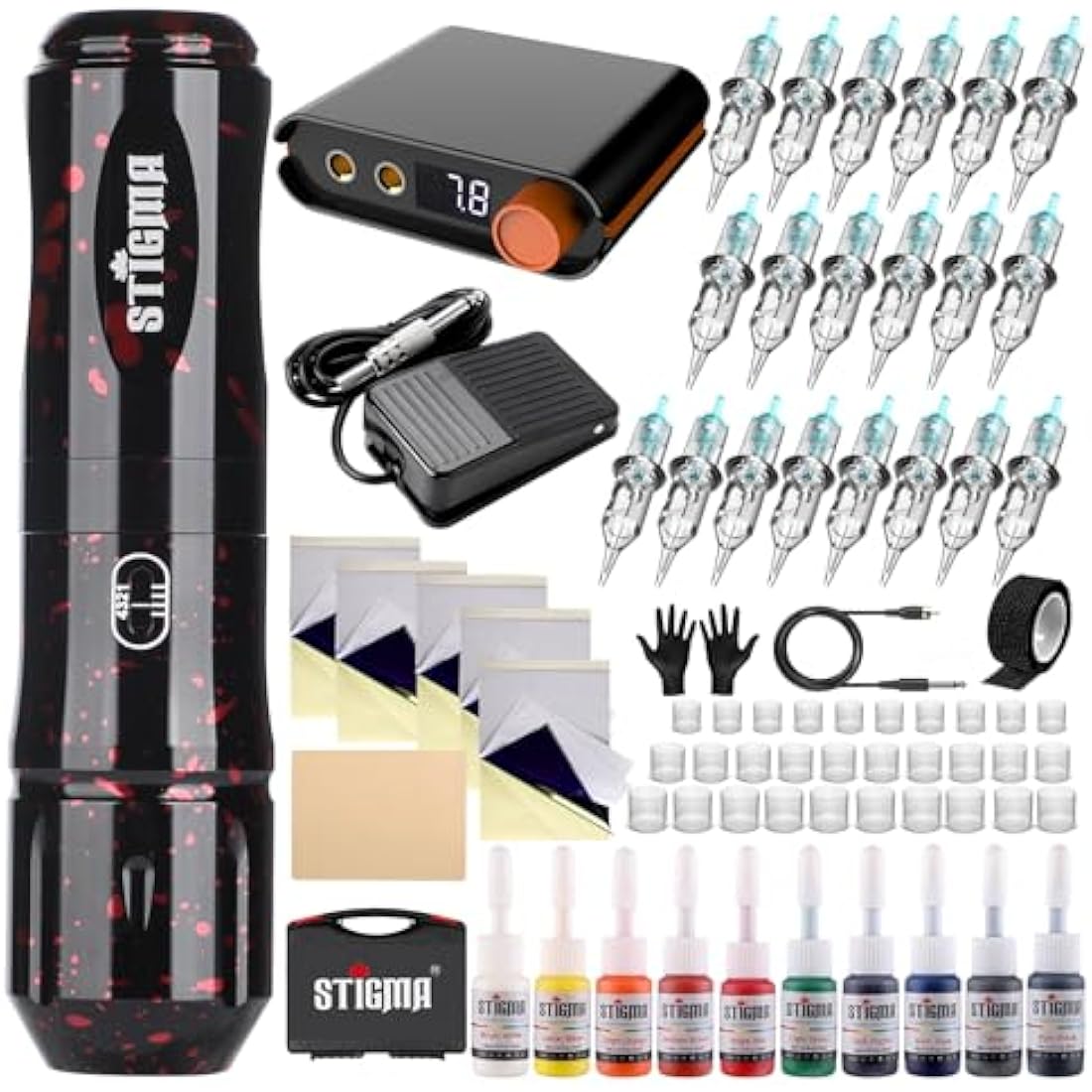 STIGMA P89 Rotary Tattoo Machine Kit | Professional Pen with 20 Cartridges