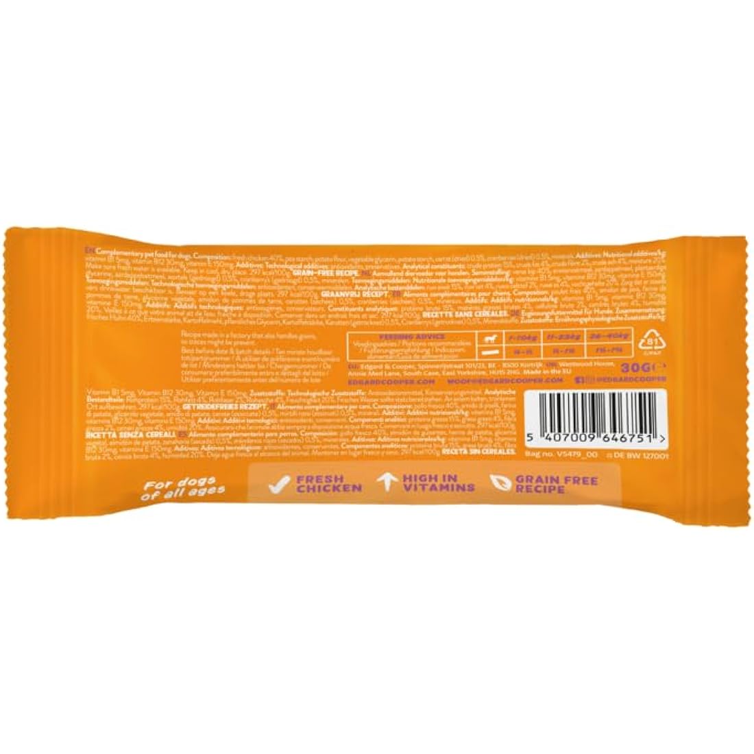 Edgard Cooper Chicken Dog Treats | Grain Free High Protein Bars (24x30g)