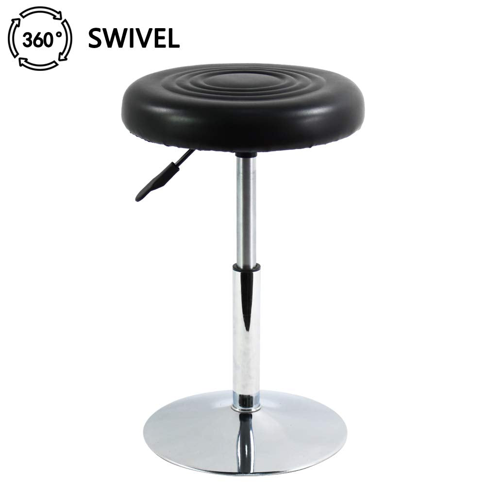 FURWOO PU Leather Short Round Cushion Spa Stool Height Adjustable Swivel Salon Stool for Home Kitchen Barber Shop SmallBlack