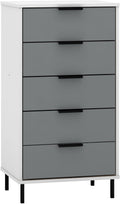 Seconique Madrid 5 Drawer Narrow Chest – Grey & White Gloss Dresser