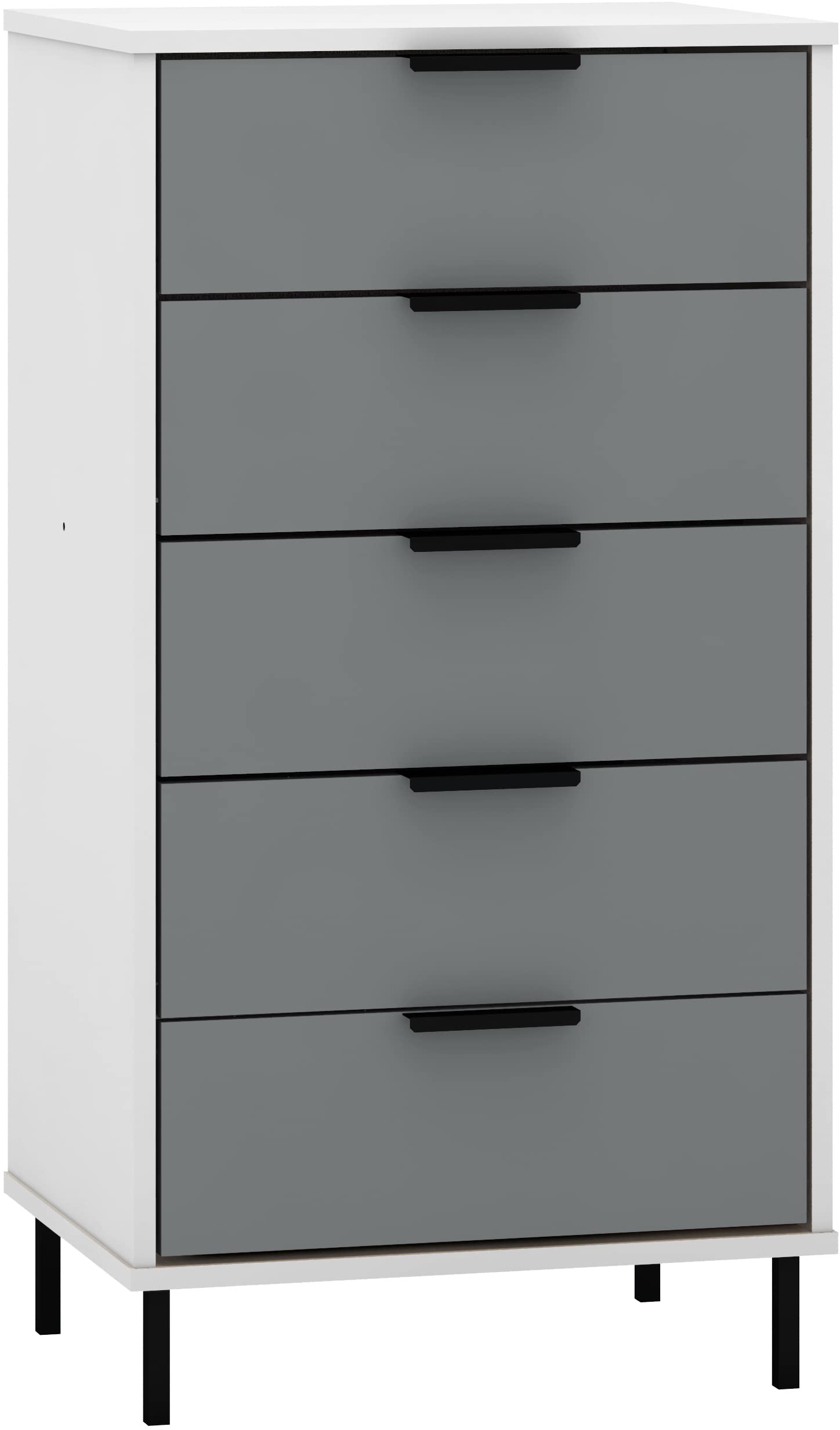 Seconique Madrid 5 Drawer Narrow Chest – Grey & White Gloss Dresser