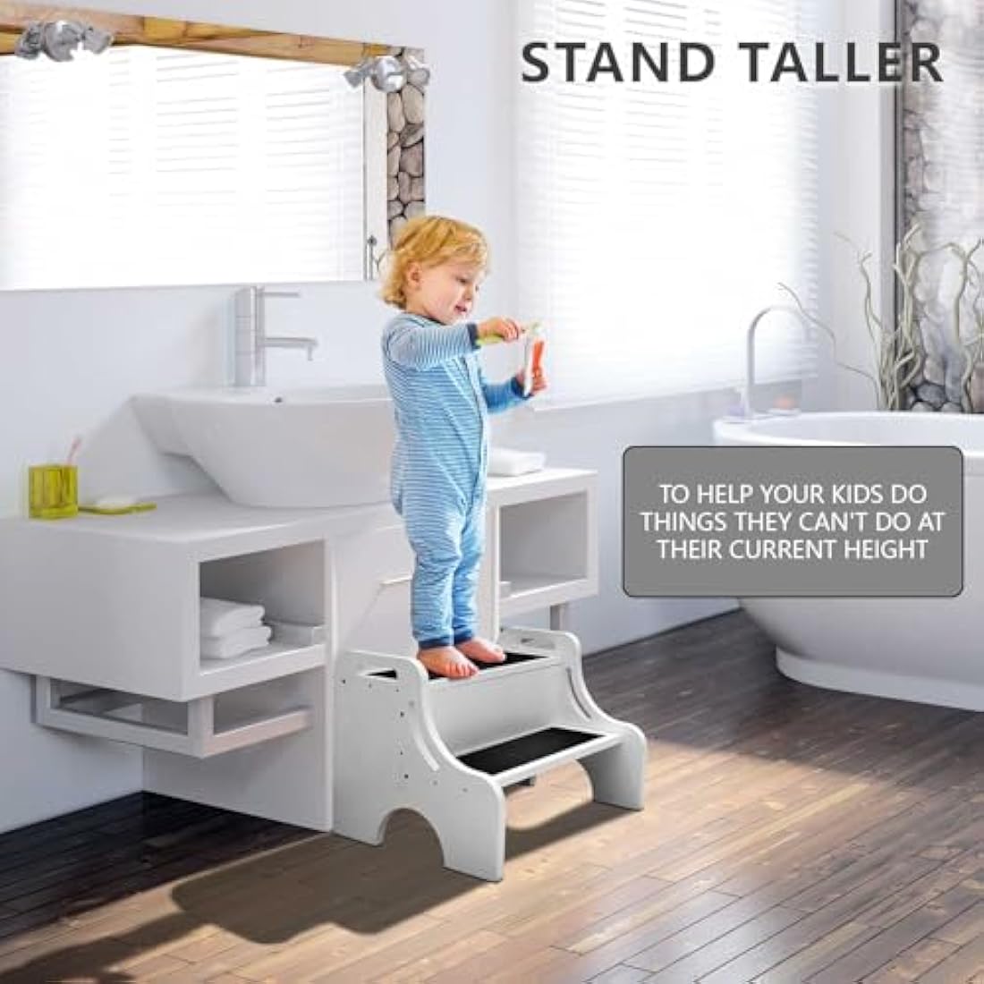 Merrynine Wooden 2 Step Stool for Kids – Non-Slip Toddler Stool for Bathroom