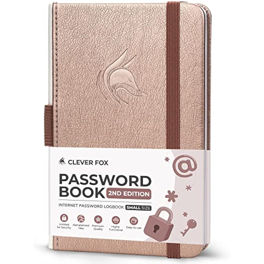 Clever Fox Password Book 2nd Edition - Pocket Login Organizer, Rose Gold