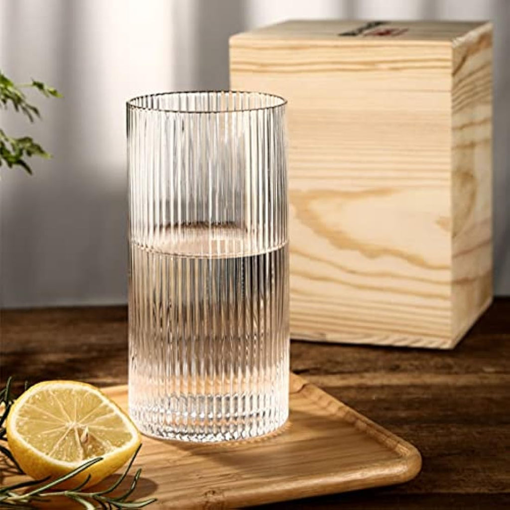 Ribbed Glassware Set – 370ml Origami Style Drinking Glasses