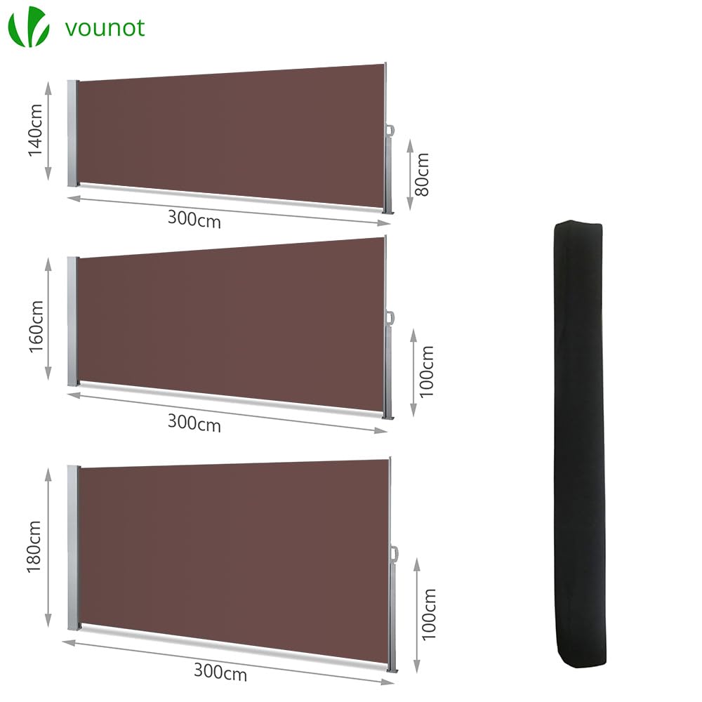 VOUNOT Retractable Side Awning | 180x300cm Privacy Screen | Dark Brown