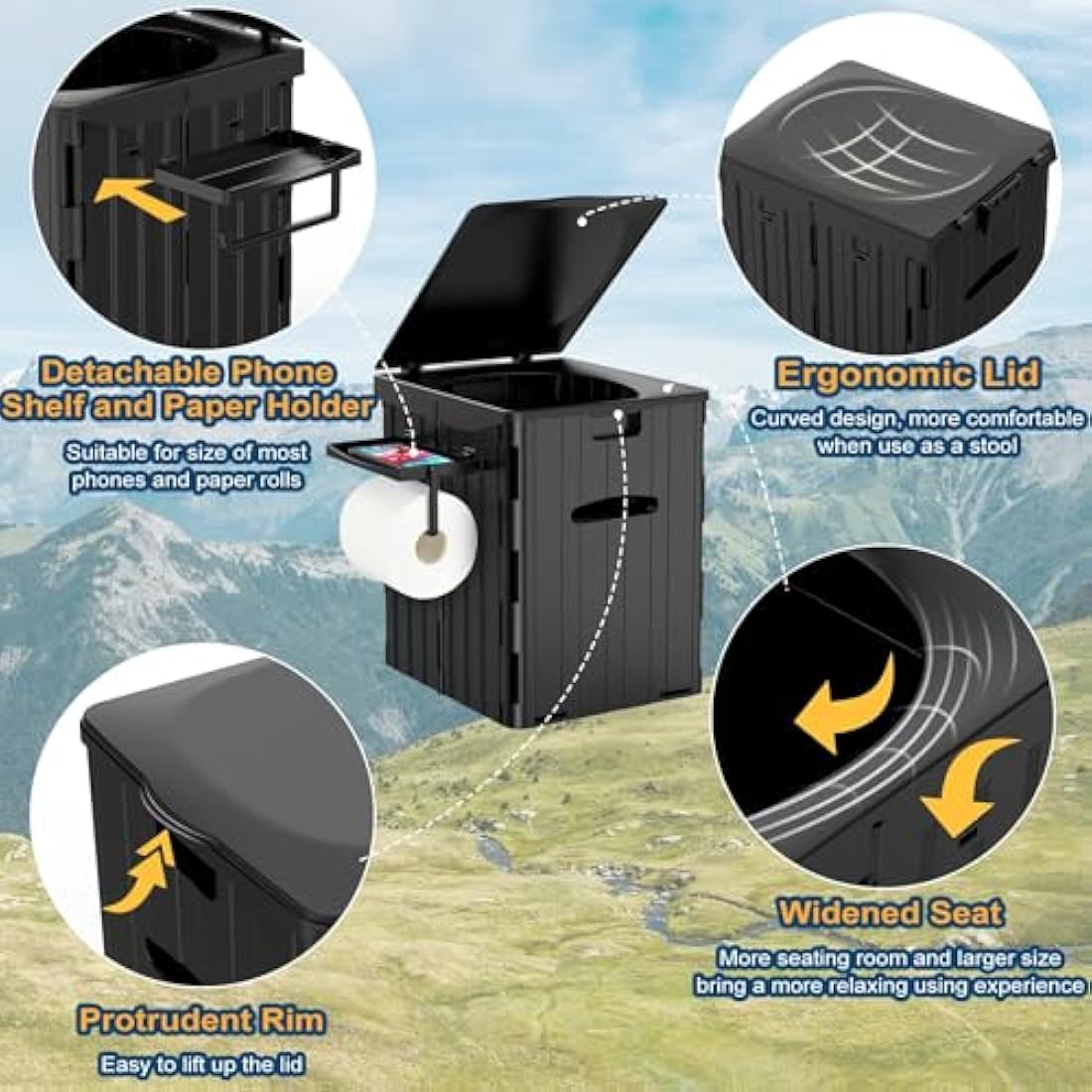 WADEO Extra-Large Portable Camping Toilet | Heavy-Duty Foldable Potty