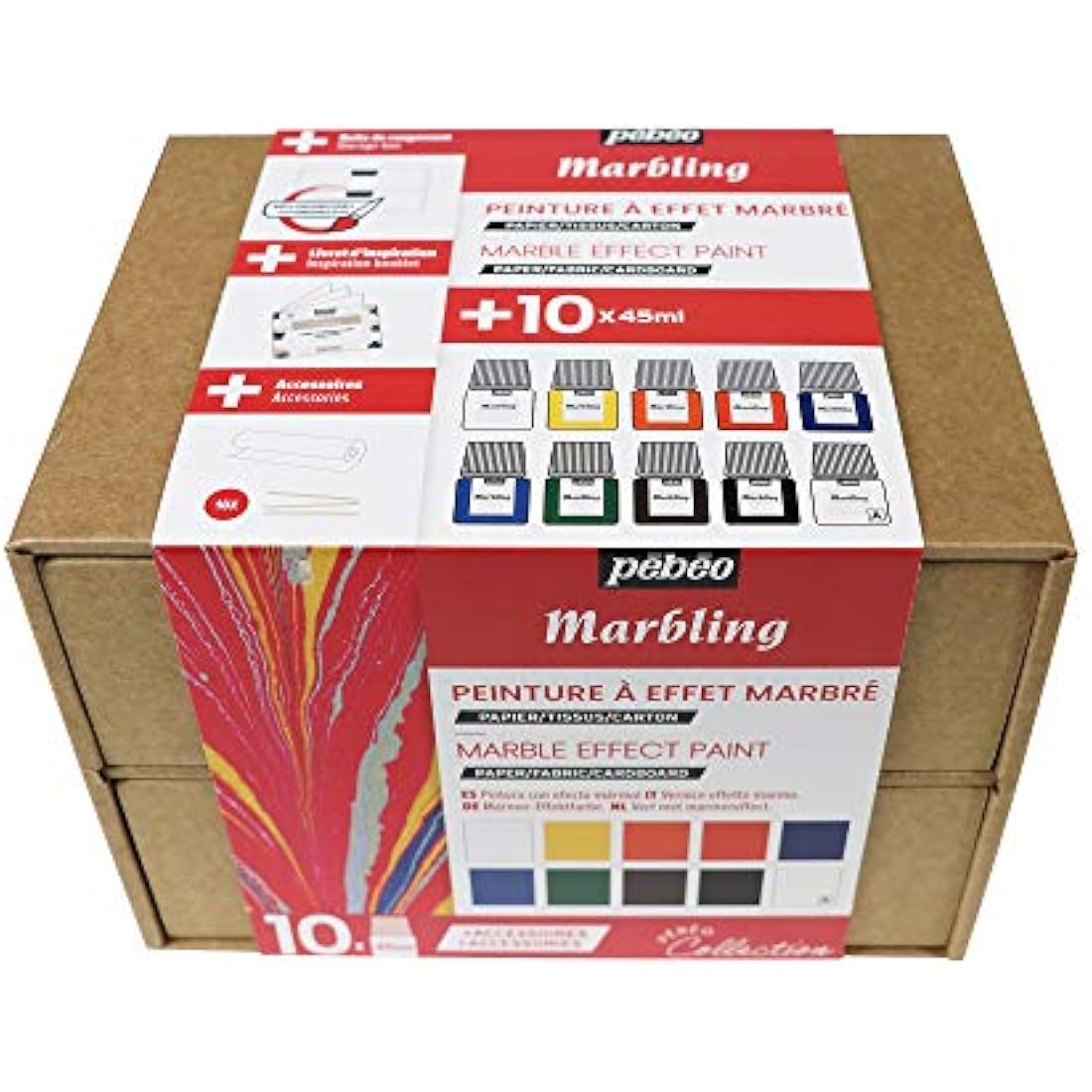 Pébéo Marbling Collection Set - 10 x 45ml Assorted Water-Based Paint Kit
