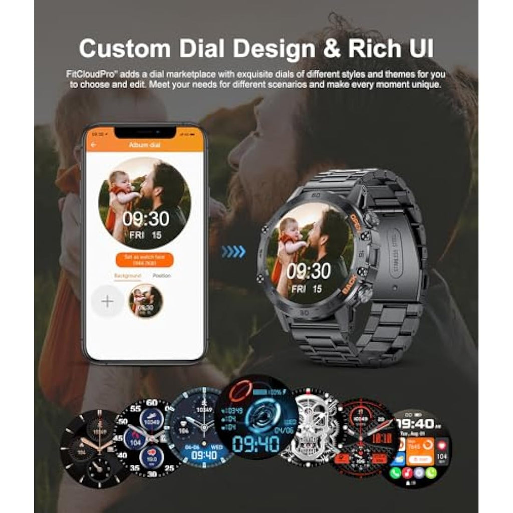 FEELNEVER Military Smart Watch for Men | Tactical Fitness Tracker - Black