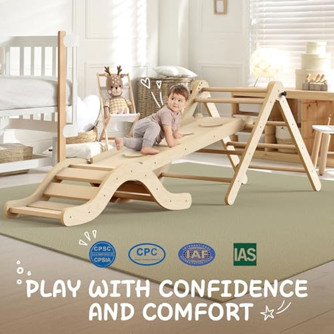 Montessori 7-in-1 Indoor Climbing Frame with Slide & Mat