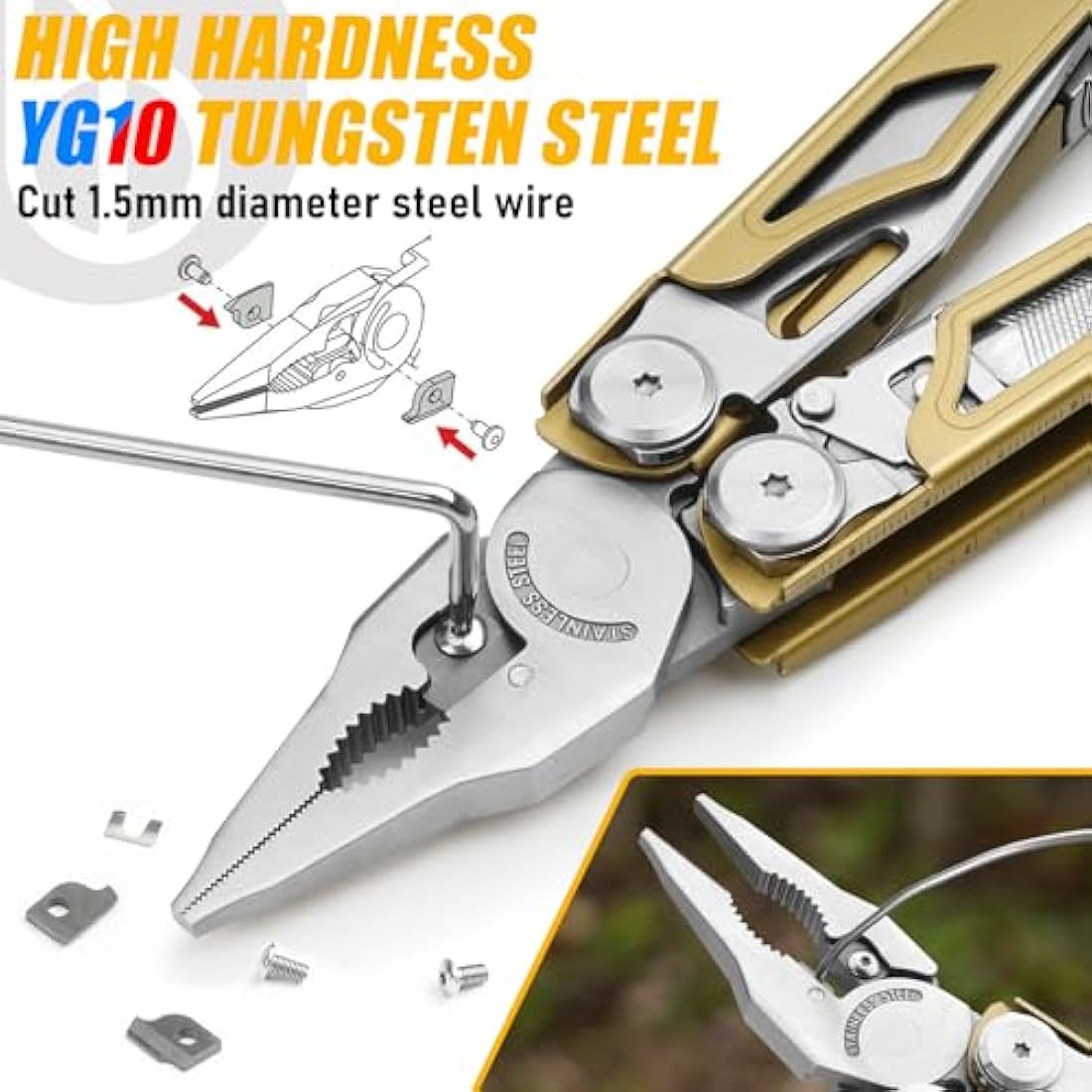 BIBURY 31-in-1 Multitool Pliers | Titanium Gold Stainless Steel Multi Tool