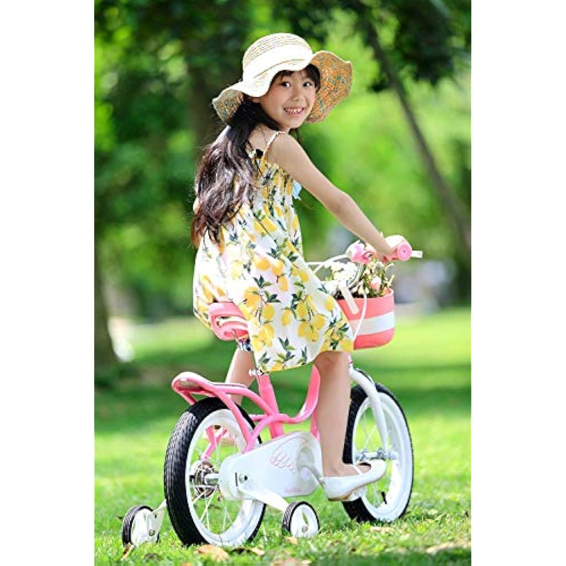 RoyalBaby Pink Swan Girls Kids Bike | 14 Inch Steel Bicycle with Basket