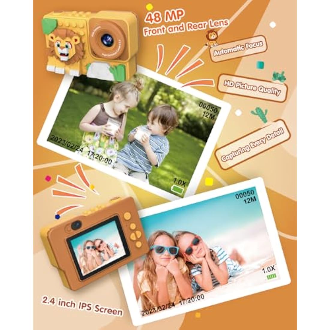 Kizeefun Kids Digital Camera – Building Block Toy with 32GB SD Card